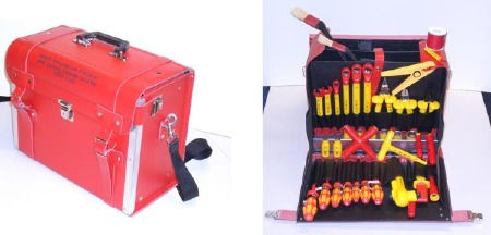 9500EN VDE-Werkzeug-Satz AuS-ELEKTROMONTAGE - 65-teilig in rotem Rindleder-Koffer
